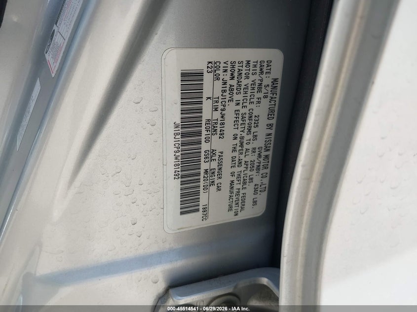 2018 Nissan Rogue VIN JN1BJ1CP9JW181492 IAAI salvage auction — NORMAL WEAR, Original (Texas), sold $1,400 on 2026-07-29 (photo 9)