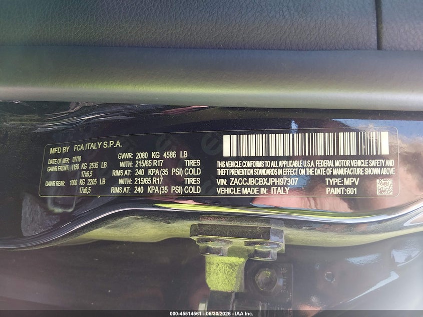 2018 Jeep Renegade VIN ZACCJBCBXJPH97307 IAAI salvage auction — FRONT END, Salvage (Missouri), sold $2,250 on 2026-08-03 (photo 9)