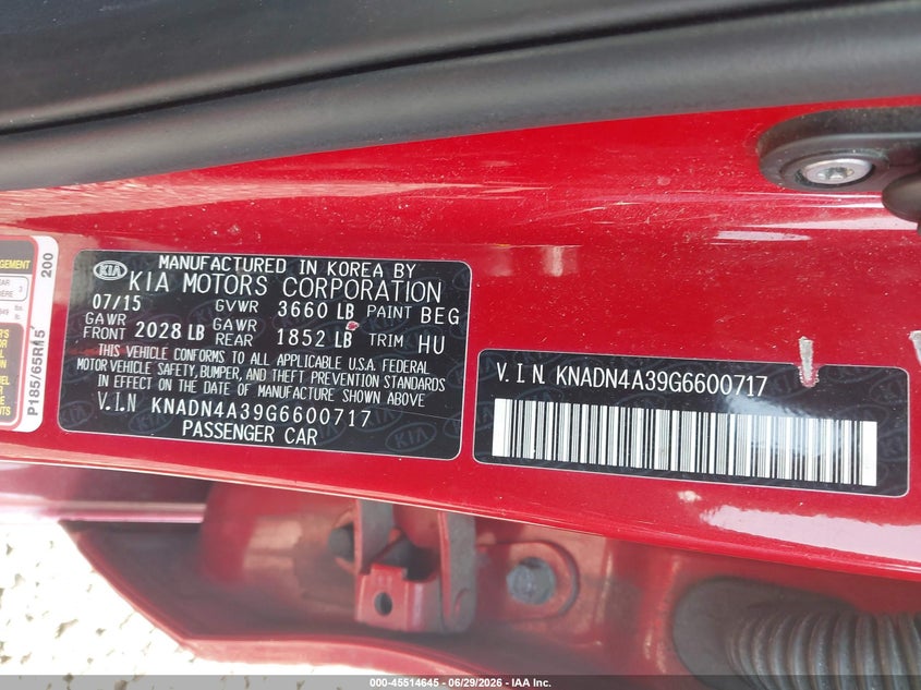 2016 Kia Rio VIN KNADN4A39G6600717 IAAI salvage auction — NORMAL WEAR, Clear (New York), sold $1,350 on 2026-07-14 (photo 9)