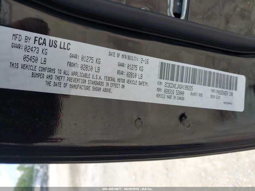 2016 Dodge Charger VIN 2C3CDXEJXGH199225 IAAI salvage auction — REAR END, Salvage (Virginia), sold $10,600 on 2026-07-31 (photo 9)
