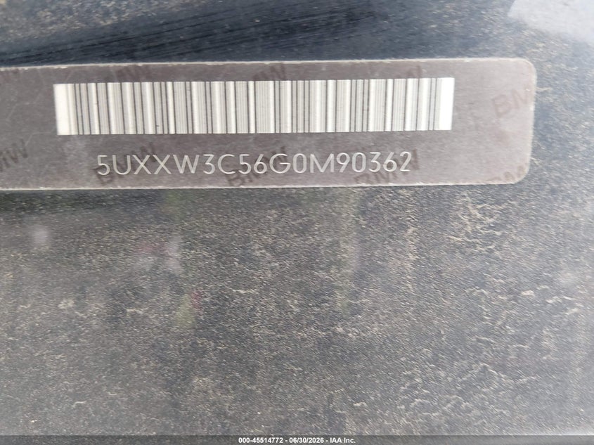 2016 BMW X4 VIN 5UXXW3C56G0M90362 IAAI salvage auction — FRONT END, Salvage Title, sold $2,400 on 2026-07-16 (photo 9)