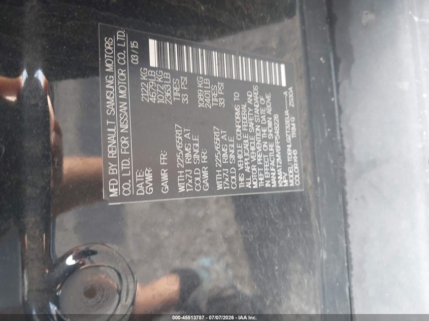 2015 Nissan Rogue VIN KNMAT2MV6FP548226 IAAI salvage auction — FRONT END, Clear (Virginia), sold $175 on 2026-07-21 (photo 9)