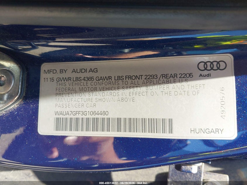 2016 Audi A3 VIN WAUA7GFF3G1064460 IAAI salvage auction — NORMAL WEAR, Clear - Dealer Only (California), sold $1,000 on 2026-07-29 (photo 9)