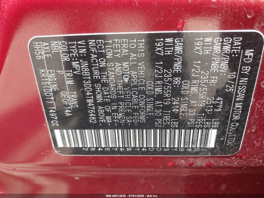 2026 Nissan Rogue VIN JN8BT3DD4TW476482 IAAI salvage auction — ELECTRICAL, Clear (Texas), sold $23,500 on 2026-07-14 (photo 9)