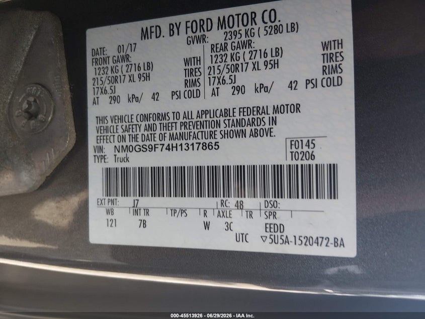 2017 Ford Transit VIN NM0GS9F74H1317865 IAAI salvage auction — FRONT END, Salvage Title, sold $300 on 2026-07-28 (photo 9)
