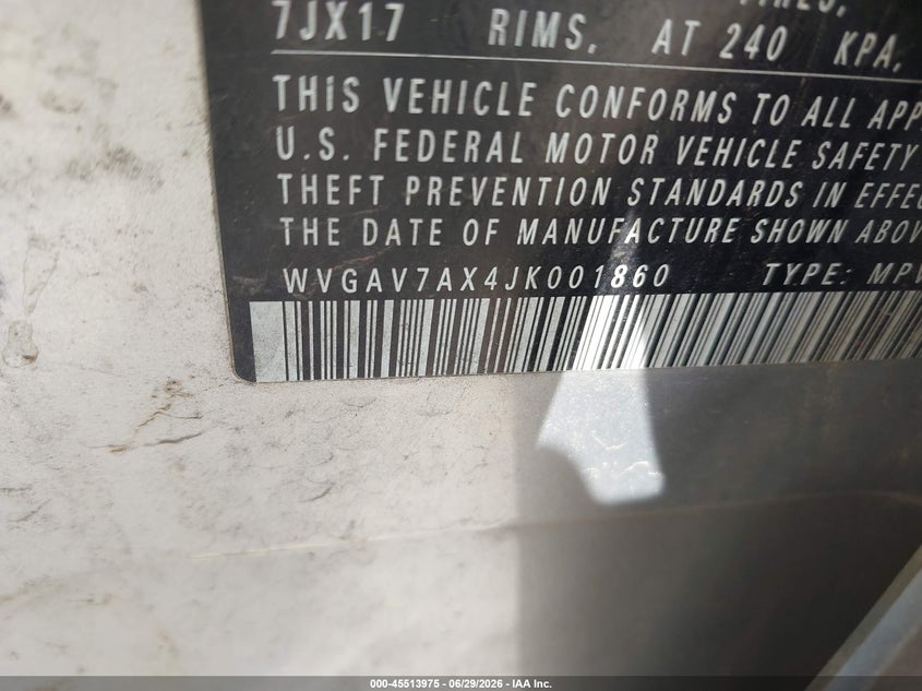 2018 Volkswagen Tiguan VIN WVGAV7AX4JK001860 IAAI salvage auction — NORMAL WEAR, Clear (Arkansas), sold $1,525 on 2026-07-29 (photo 9)