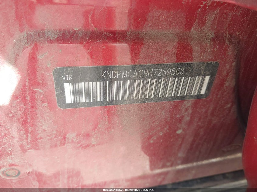 2017 Kia Sportage VIN KNDPMCAC9H7239563 IAAI salvage auction — NORMAL WEAR, Clear (Virginia), sold $1,900 on 2026-07-28 (photo 9)