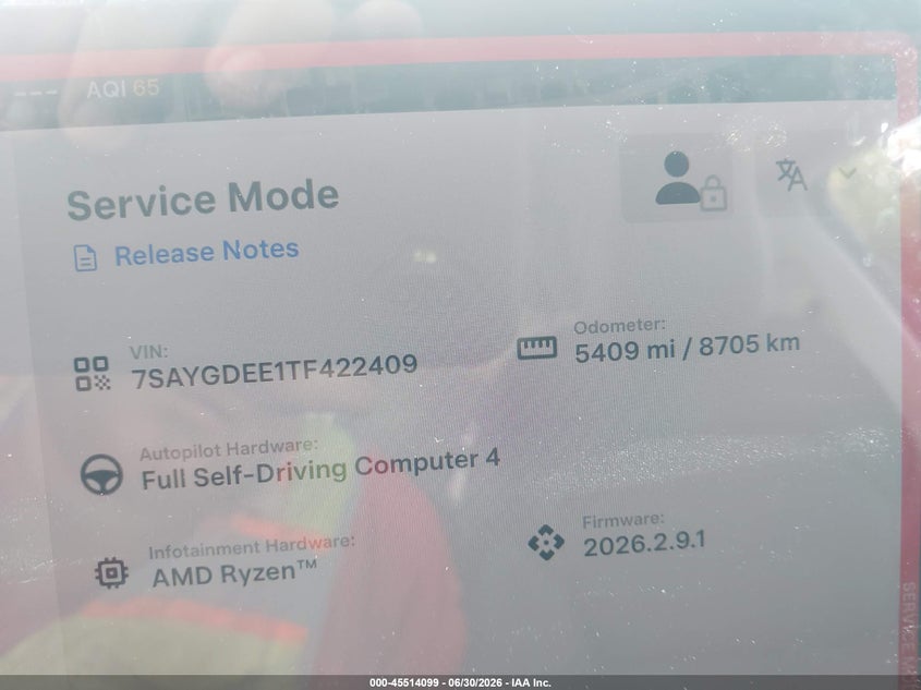 2026 Tesla Model y VIN 7SAYGDEE1TF422409 IAAI salvage auction — FRONT END, Salvage (Ohio), sold $19,975 on 2026-07-16 (photo 7)