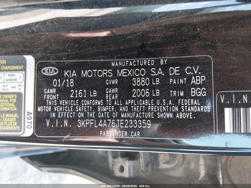 2018 Kia Forte VIN 3KPFL4A76JE233359 IAAI salvage auction — NORMAL WEAR, Clear (Kansas), sold $1,350 on 2026-07-31 (photo 9)