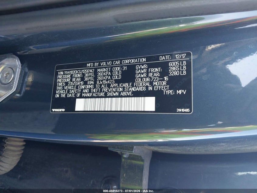2018 Volvo Xc90 VIN YV4102CK3J1356142 IAAI salvage auction — FRONT END, Salvage Title, sold $4,300 on 2026-07-29 (photo 9)