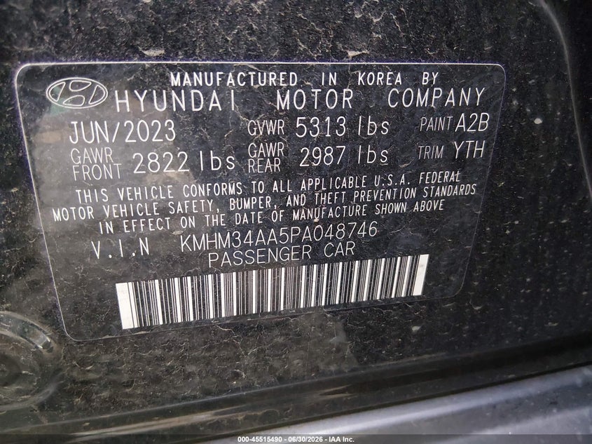 2023 Hyundai Ioniq 6 VIN KMHM34AA5PA048746 IAAI salvage auction — REAR END, Salvage Title, sold $12,075 on 2026-08-20 (photo 9)