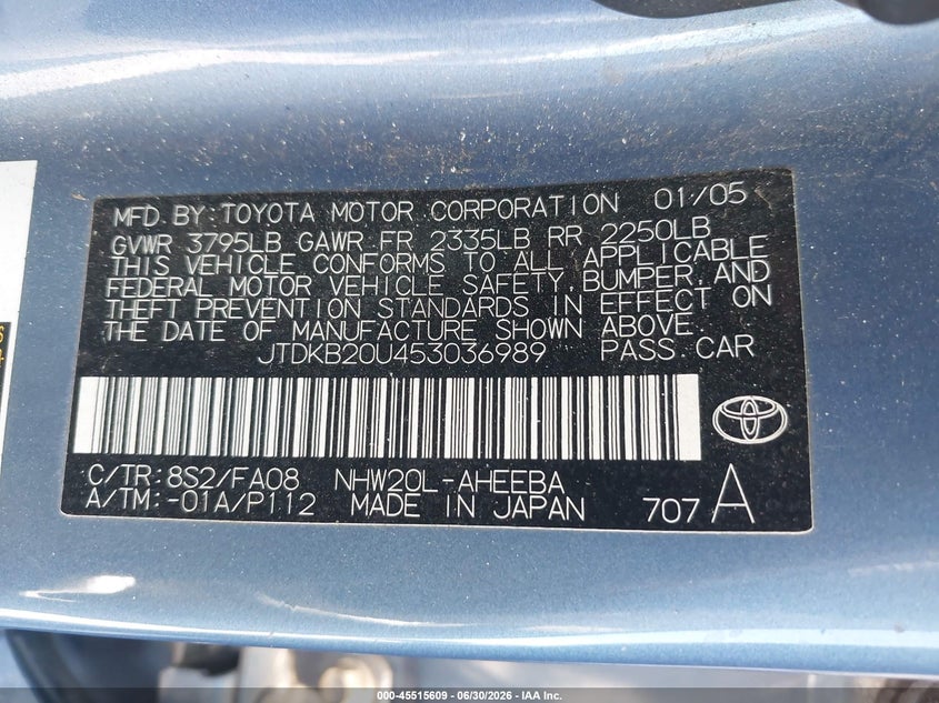 2005 Toyota Prius VIN JTDKB20U453036989 IAAI salvage auction — FRONT END, Salvage (California), sold $625 on 2026-07-21 (photo 9)