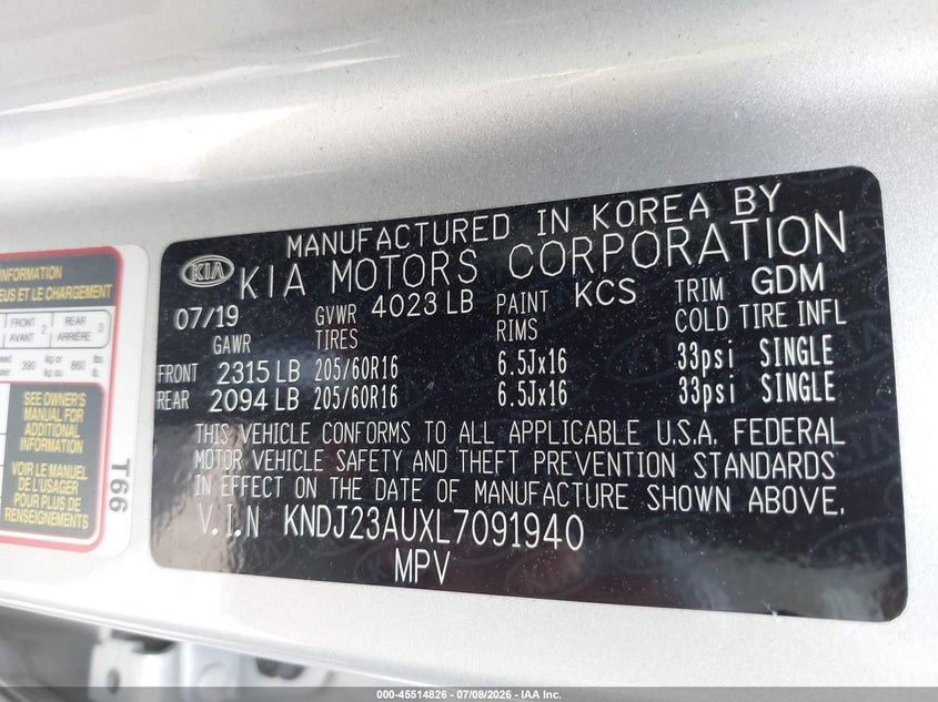 2020 Kia Soul VIN KNDJ23AUXL7091940 IAAI salvage auction — FRONT END, Salvage - Greater Than 75% (Maryland), sold $2,150 on 2026-07-22 (photo 9)