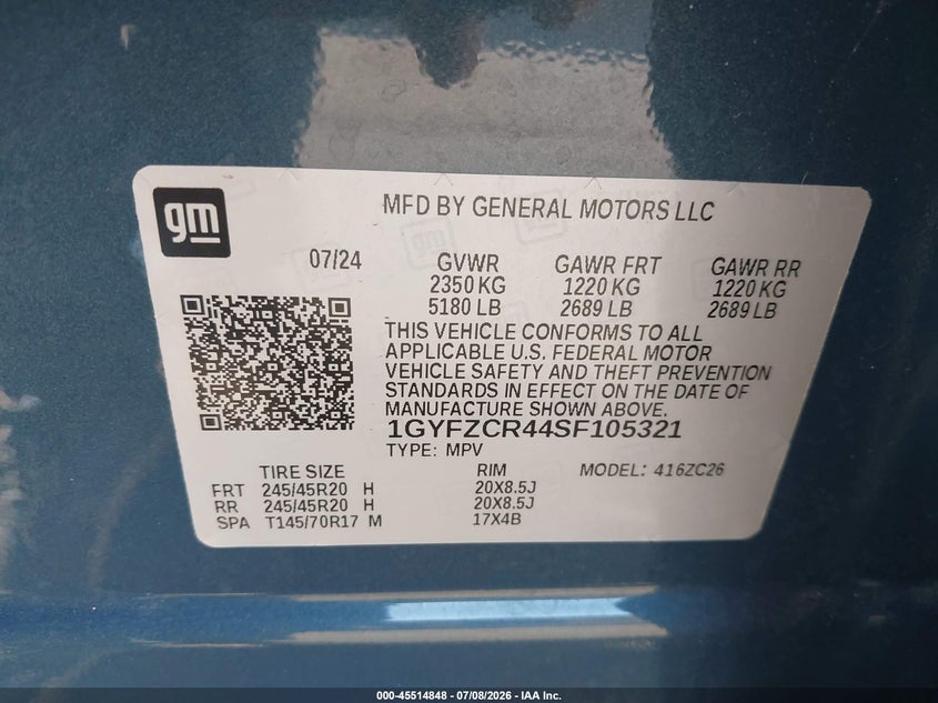 2025 Cadillac Xt4 VIN 1GYFZCR44SF105321 IAAI salvage auction — RIGHT FRONT, Salvage Certificate (California), sold $8,125 on 2026-07-17 (photo 9)