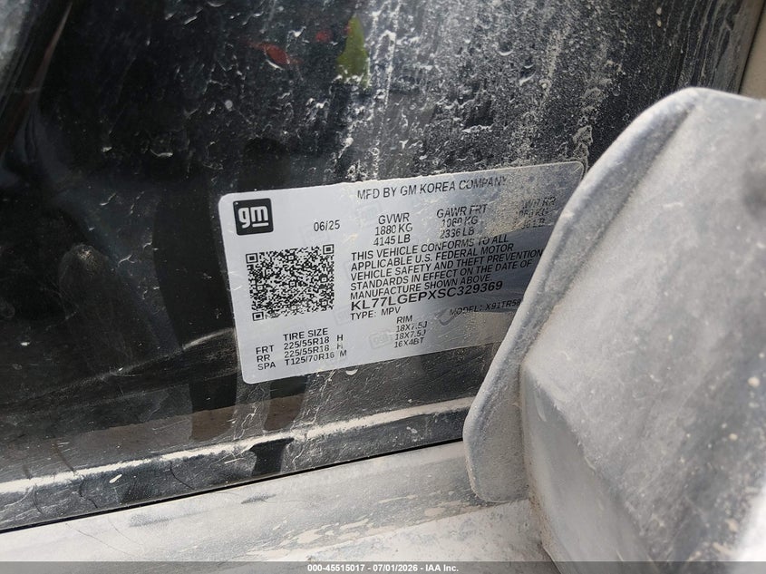 2025 Chevrolet Trax VIN KL77LGEPXSC329369 IAAI salvage auction — FRONT END, Salvage (Iowa), sold $25 on 2026-07-28 (photo 9)