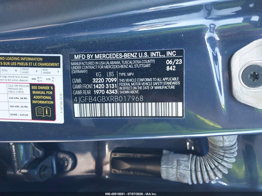 2024 Mercedes-benz VIN 4JGFB4GBXRB017968 IAAI salvage auction — FRONT END, Salvage Title, sold $14,000 on 2026-07-24 (photo 9)