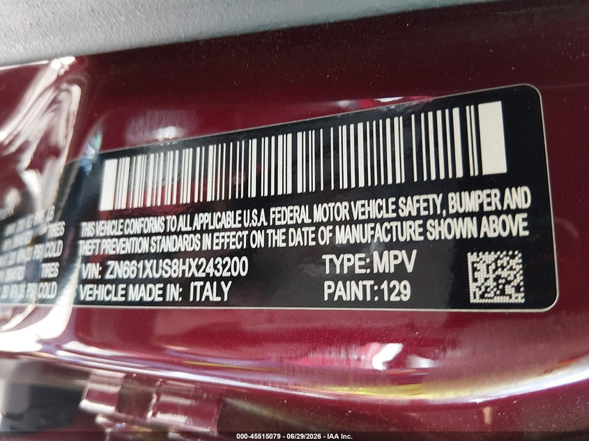 2017 Maserati Levante VIN ZN661XUS8HX243200 IAAI salvage auction — RIGHT SIDE, Salvage Title, sold $6,100 on 2026-07-23 (photo 9)