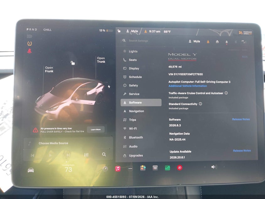 2021 Tesla Model y VIN 5YJYGDEFXMF277930 IAAI salvage auction — RIGHT SIDE, Salvage Title, sold $11,575 on 2026-07-31 (photo 7)