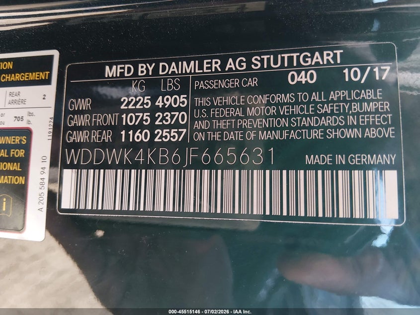 2018 Mercedes-benz C-klasse VIN WDDWK4KB6JF665631 IAAI salvage auction — FRONT END, Salvage - 75% Or Less (Maryland), sold $8,000 on 2026-07-29 (photo 9)