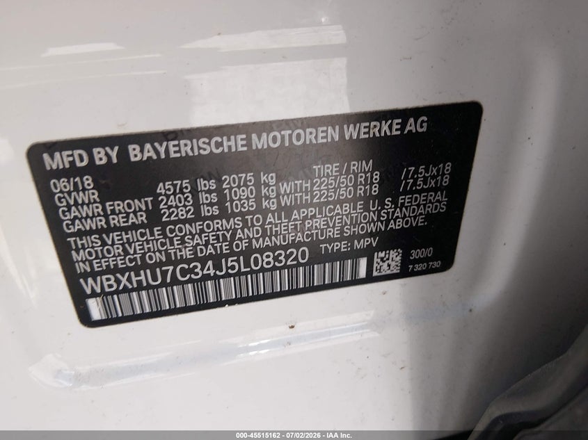 2018 BMW X1 VIN WBXHU7C34J5L08320 IAAI salvage auction — ROOF, Salvage (Alabama), sold $1,600 on 2026-07-30 (photo 9)