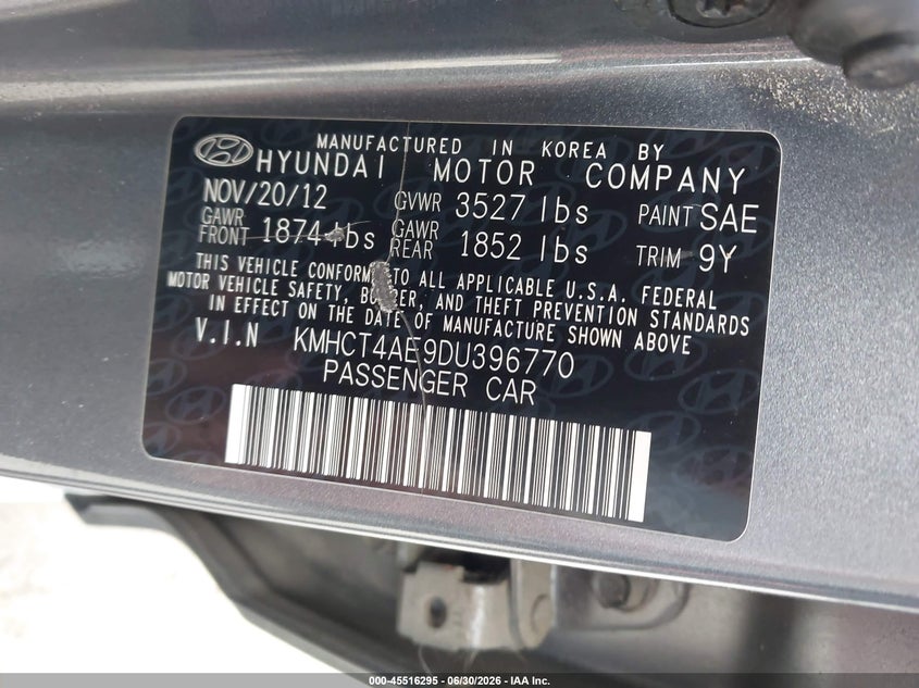 2013 Hyundai Accent VIN KMHCT4AE9DU396770 IAAI salvage auction — REAR END, Salvage (California), sold $825 on 2026-07-29 (photo 9)