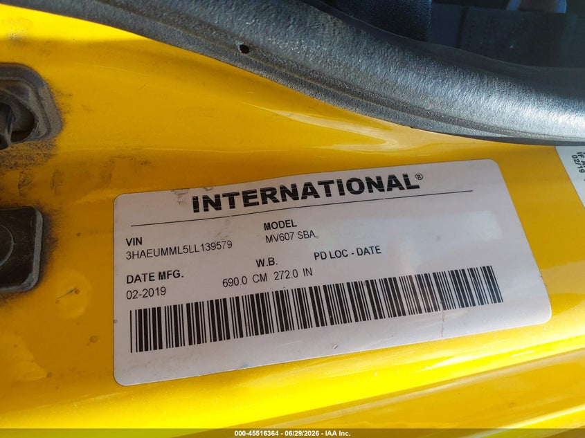 2020 International Mv-series VIN 3HAEUMML5LL139579 IAAI salvage auction — REPOSSESSION, Salvage (Illinois), sold $10,500 on 2026-07-22 (photo 8)