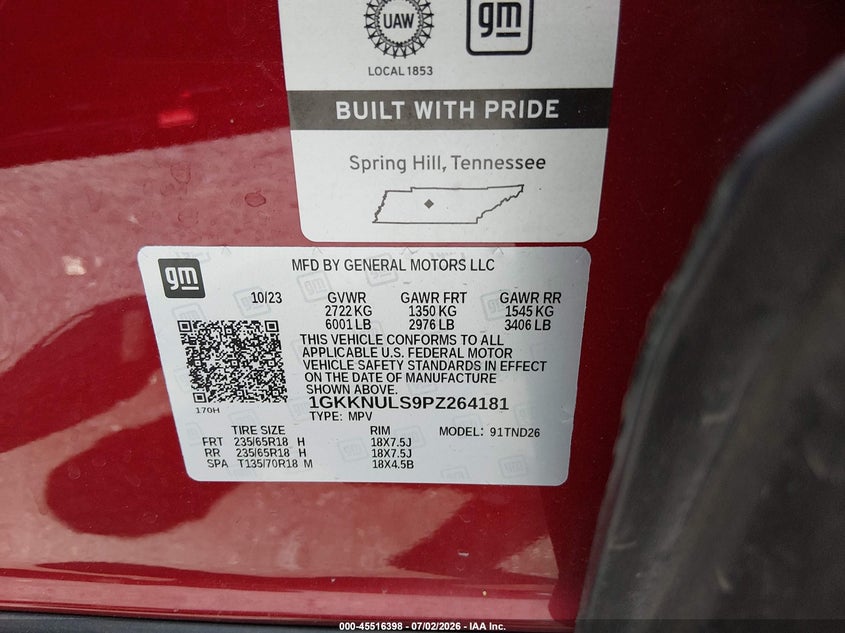 2023 Gmc Acadia VIN 1GKKNULS9PZ264181 IAAI salvage auction — LEFT FRONT, Salvage (Pennsylvania), sold $9,700 on 2026-07-21 (photo 9)