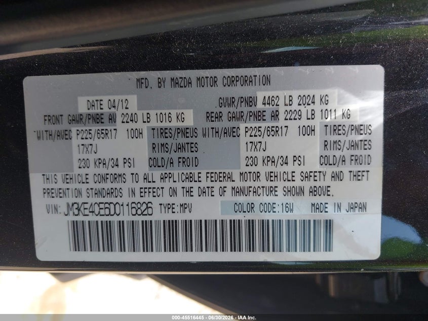 2013 Mazda Cx-5 VIN JM3KE4CE6D0116826 IAAI salvage auction — FRONT END, Salvage Title, sold $2,125 on 2026-07-29 (photo 9)