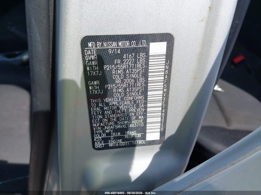 2014 Nissan Juke VIN JN8AF5MVXET483710 IAAI salvage auction — LEFT FRONT, Clear (Virginia), sold $250 on 2026-07-31 (photo 9)