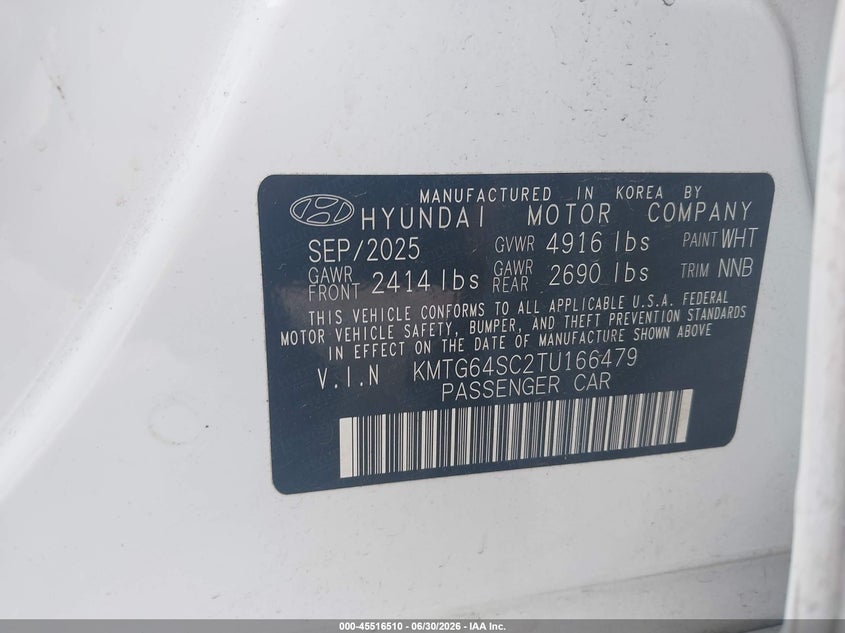 2026 Genesis G70 VIN KMTG64SC2TU166479 IAAI salvage auction — HAIL, Original (Ohio), sold $22,950 on 2026-07-15 (photo 9)