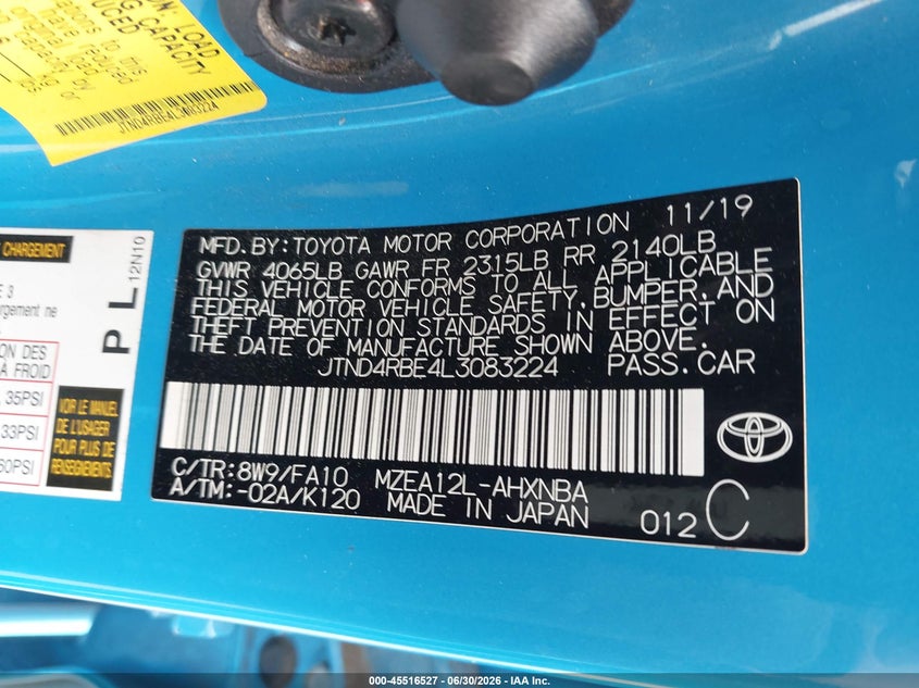 2020 Toyota Corolla VIN JTND4RBE4L3083224 IAAI salvage auction — LEFT REAR, Salvage Title - Dealer (California), sold $2,550 on 2026-07-09 (photo 9)