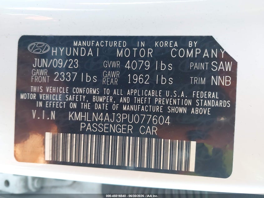 2023 Hyundai Elantra VIN KMHLN4AJ3PU077604 IAAI salvage auction — FRONT END, Salvage (Pennsylvania), sold $8,300 on 2026-07-24 (photo 9)