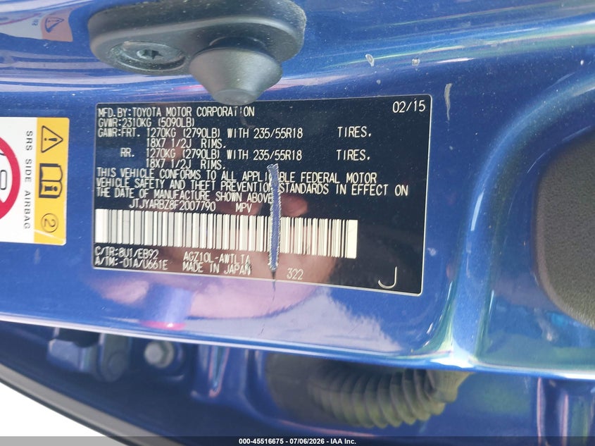 2015 Lexus Nx VIN JTJYARBZ8F2007790 IAAI salvage auction — FRONT END, Salvage (Texas), sold $6,000 on 2026-07-29 (photo 9)