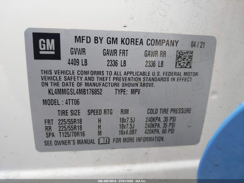 2021 Buick Encore gx VIN KL4MMGSL4MB176852 IAAI salvage auction — REAR END, Bill Of Sale (Washington), sold $4,450 on 2026-07-11 (photo 9)