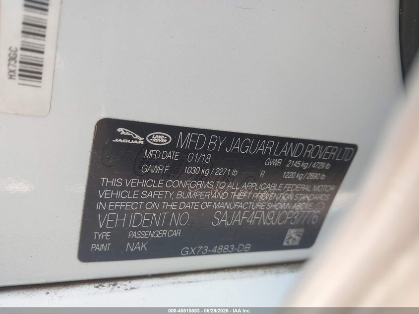 2018 Jaguar Xe VIN SAJAF4FN9JCP37776 IAAI salvage auction — RIGHT FRONT, Clear (Georgia), sold $2,200 on 2026-07-08 (photo 9)