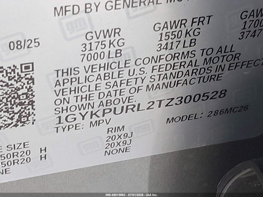 2026 Cadillac Lyriq VIN 1GYKPURL2TZ300528 IAAI salvage auction — FRONT END, Wait Title, sold $14,200 on 2026-08-19 (photo 9)