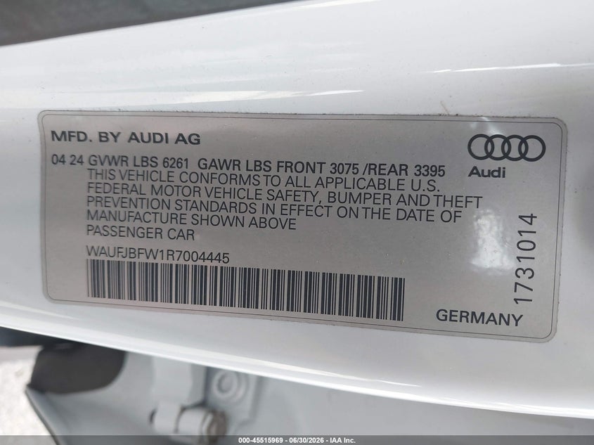 2024 Audi E-tron gt VIN WAUFJBFW1R7004445 IAAI salvage auction — REAR END, Original (Texas), sold $26,750 on 2026-07-13 (photo 9)
