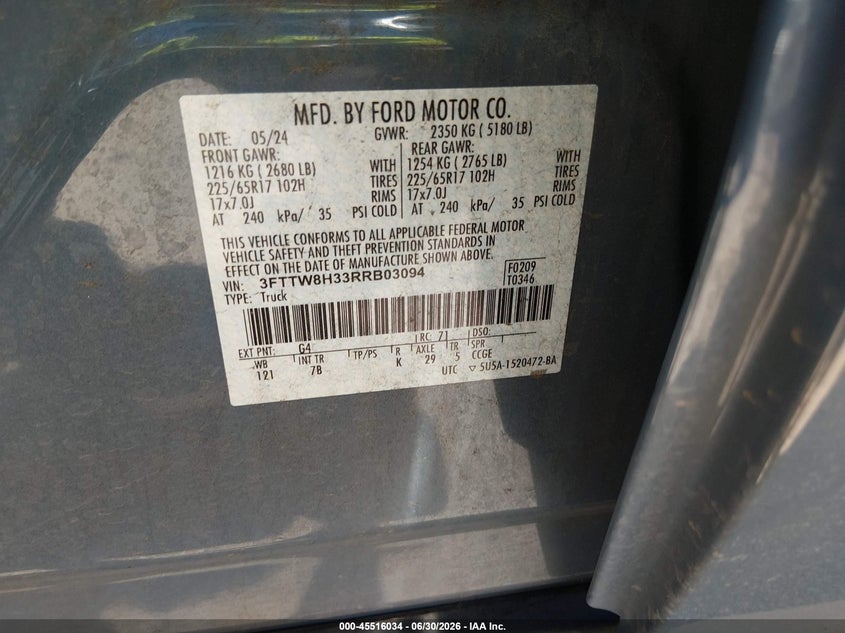 2024 Ford Maverick VIN 3FTTW8H33RRB03094 IAAI salvage auction — FRONT END, Salvage Title, sold $7,000 on 2026-08-01 (photo 9)