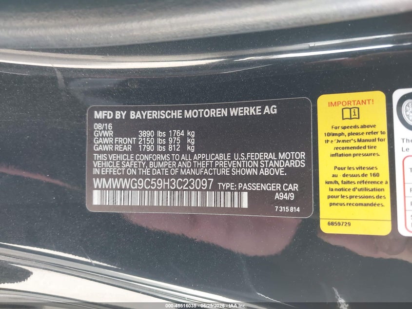 2017 Mini Convertible VIN WMWWG9C59H3C23097 IAAI salvage auction — NORMAL WEAR, Clear - Dealer Only (California), sold $2,275 on 2026-07-08 (photo 9)