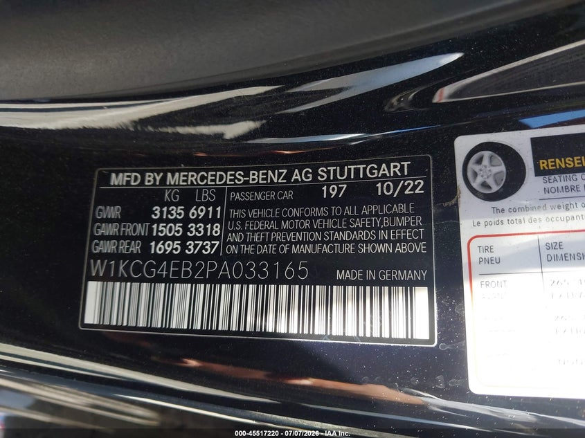 2023 Mercedes-benz Eqs VIN W1KCG4EB2PA033165 IAAI salvage auction — FRONT END, Wait Title, sold $18,700 on 2026-08-16 (photo 9)
