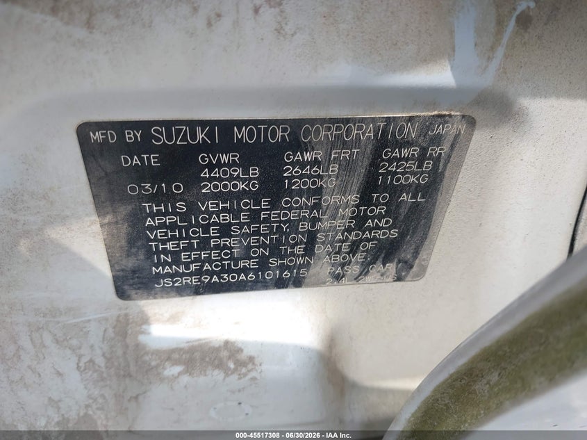 2010 Suzuki Kizashi VIN JS2RE9A30A6101615 IAAI salvage auction — FRONT END, Clear (Virginia), sold $25 on 2026-07-21 (photo 9)