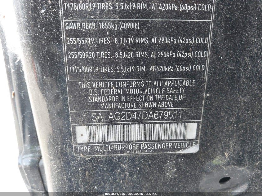2013 Land rover Lr4 VIN SALAG2D47DA679511 IAAI salvage auction — NORMAL WEAR, Original (Maine), sold $550 on 2026-07-27 (photo 9)