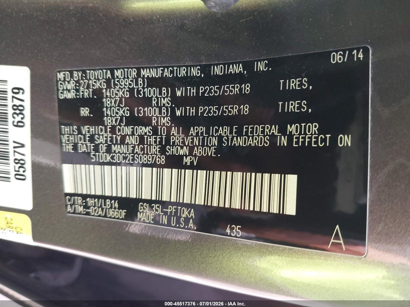 2014 Toyota Sienna VIN 5TDDK3DC2ES089768 IAAI salvage auction — FRONT END, Salvage (Connecticut), sold $2,450 on 2026-07-30 (photo 9)