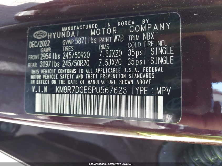 2023 Hyundai Palisade VIN KM8R7DGE5PU567623 IAAI salvage auction — FRONT END, Salvage (Ohio), sold $9,200 on 2026-07-27 (photo 9)
