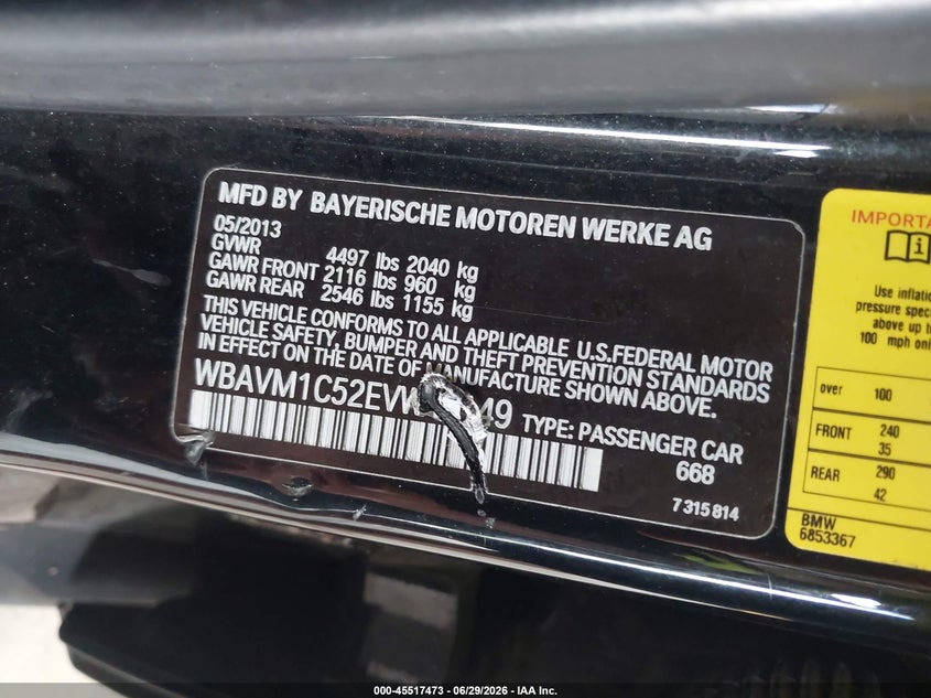 2014 BMW X1 VIN WBAVM1C52EVW49149 IAAI salvage auction — NORMAL WEAR, Clear (Illinois), sold $600 on 2026-07-29 (photo 9)