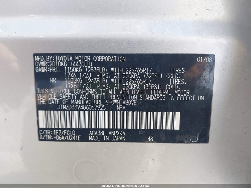 2008 Toyota Rav 4 VIN JTMZD33V486067925 IAAI salvage auction — FRONT END, Salvage (California), sold $25 on 2026-07-29 (photo 9)