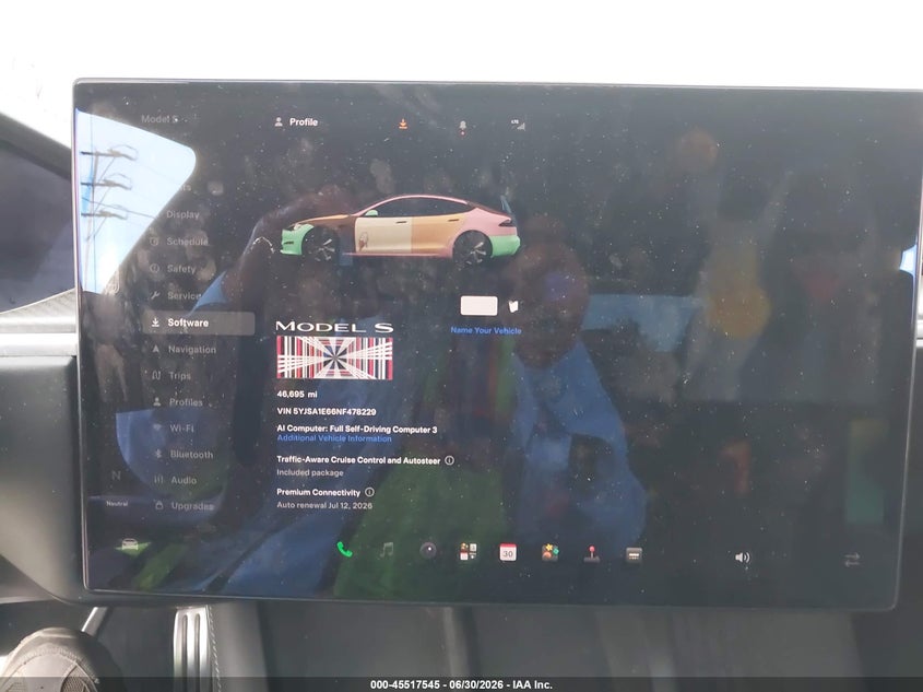 2022 Tesla Model s VIN 5YJSA1E66NF478229 IAAI salvage auction — RIGHT SIDE, Salvage Title, sold $1,150 on 2026-07-31 (photo 7)