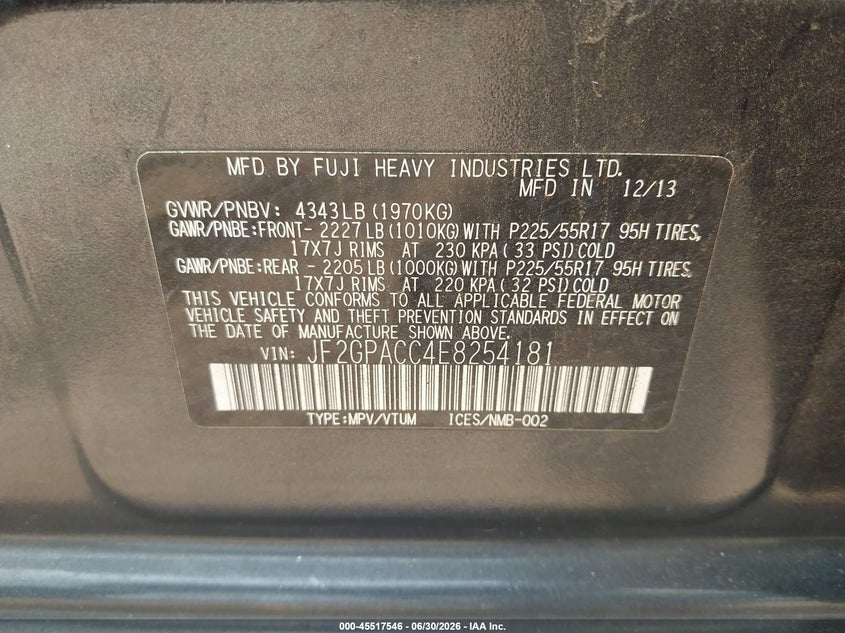 2014 Subaru Xv crosstrek VIN JF2GPACC4E8254181 IAAI salvage auction — NORMAL WEAR, Clear (North Carolina), sold $400 on 2026-07-27 (photo 9)