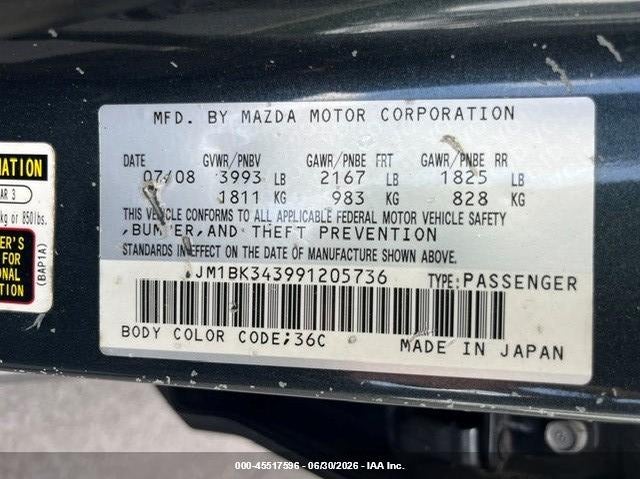 2009 Mazda 3 VIN JM1BK343991205736 IAAI salvage auction — NORMAL WEAR, Clear (Virginia), sold $525 on 2026-07-29 (photo 9)