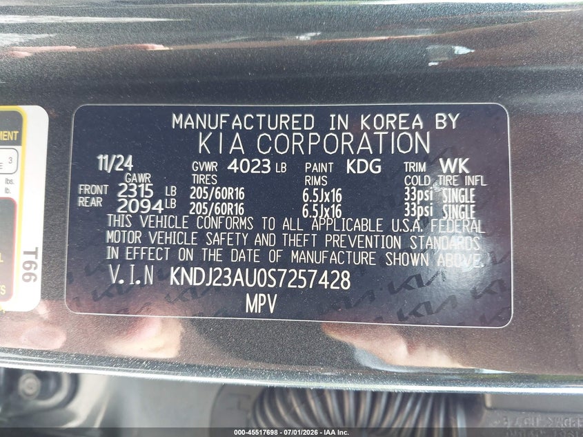 2025 Kia Soul VIN KNDJ23AU0S7257428 IAAI salvage auction — FRONT END, Salvage Title, sold $3,650 on 2026-07-28 (photo 9)